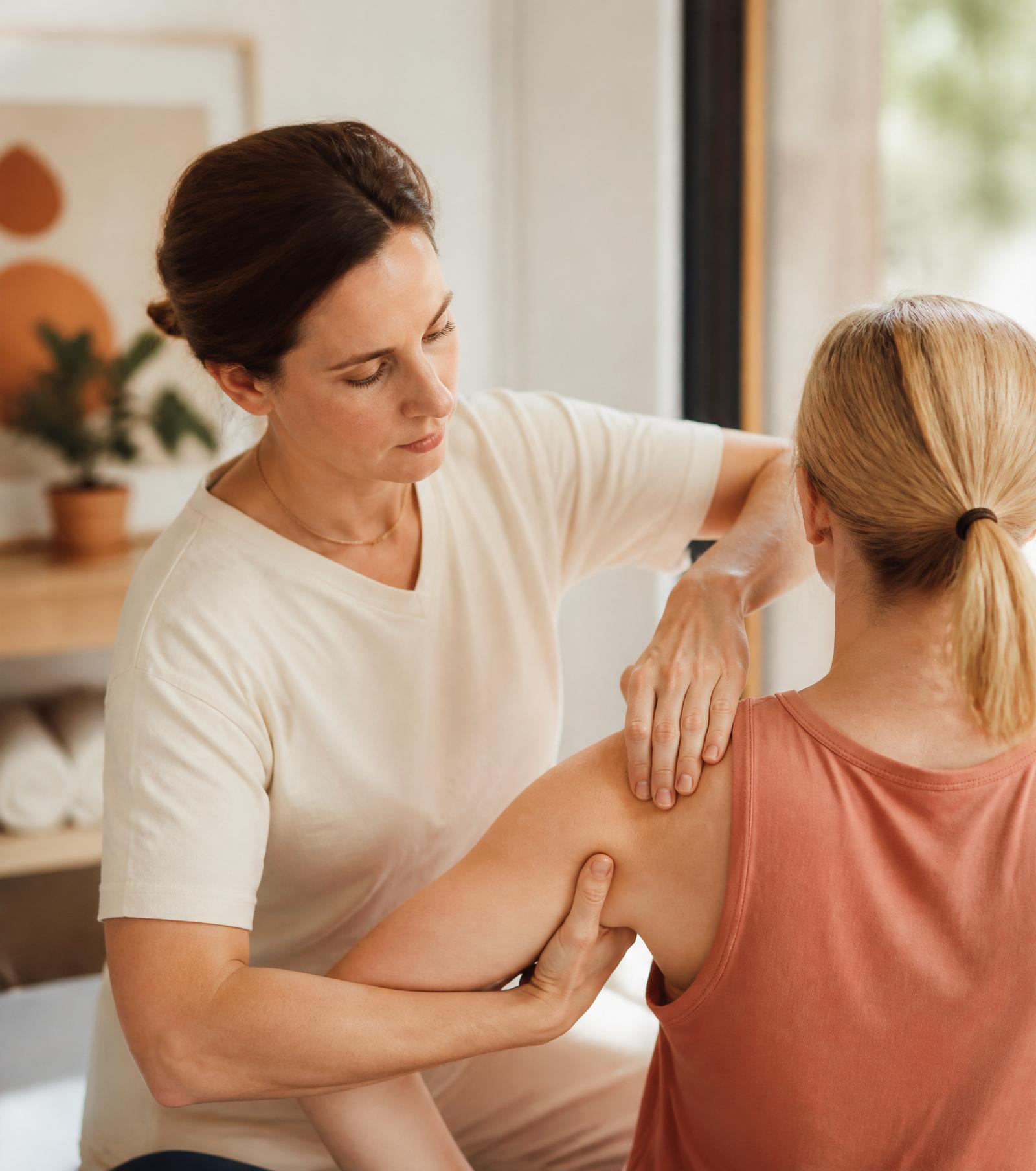 MDB physiotherapist performing manual therapy on a patient's shoulder